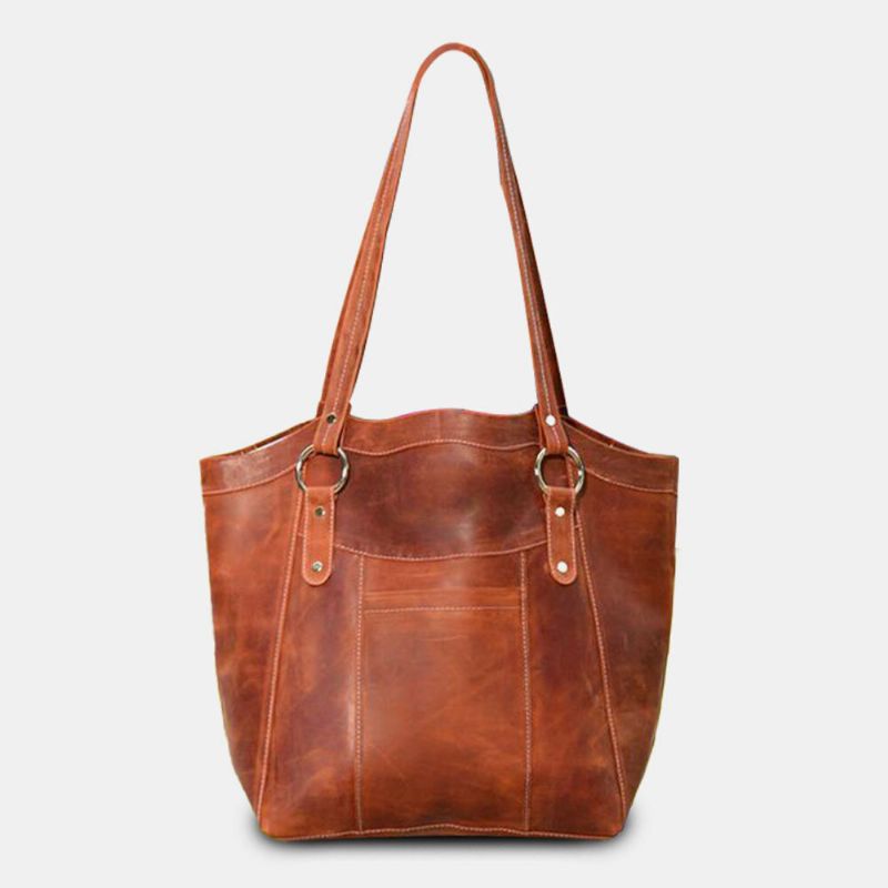 Bolsos De Hombro Vintage De Gran Capacidad De Cuero De Pu De Color Sólido Para Mujer