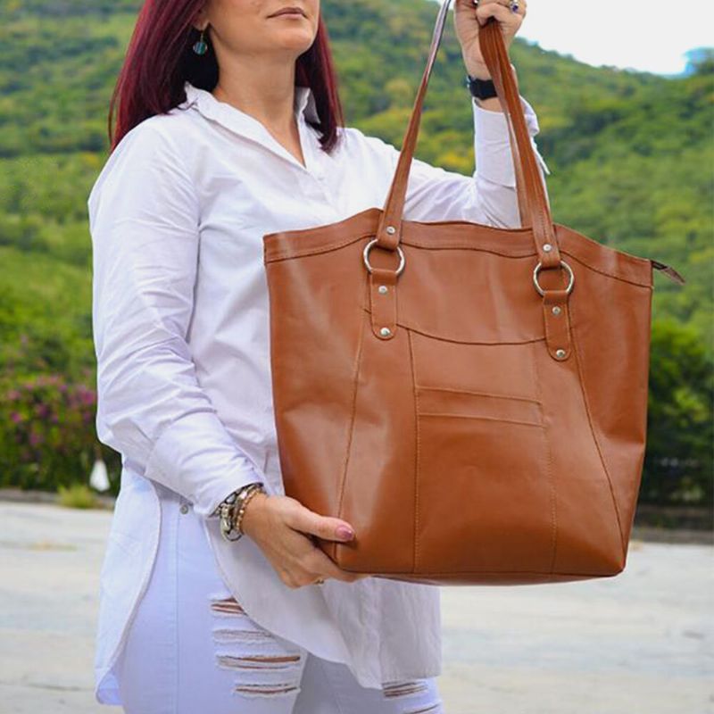 Bolsos De Hombro Vintage De Gran Capacidad De Cuero De Pu De Color Sólido Para Mujer