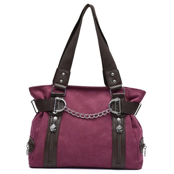 Bolsos De Mano Con Cadena De Lona Para Mujer Bolsos De Hombro Casuales Bolsos De Compras Con Capacidad