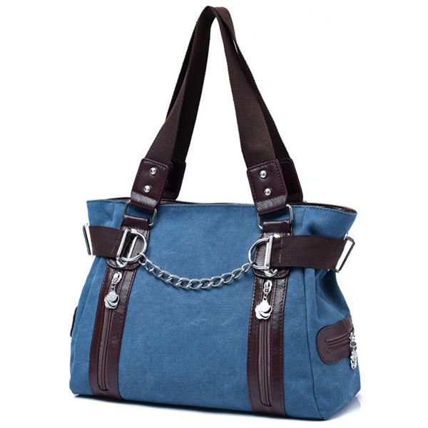 Bolsos De Mano Con Cadena De Lona Para Mujer Bolsos De Hombro Casuales Bolsos De Compras Con Capacidad