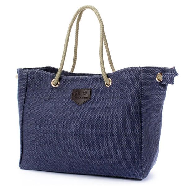 Bolsos De Mano De Cuerda De Lona Para Mujer Bolsos De Hombro Casuales Bolsos De Compras Con Capacidad