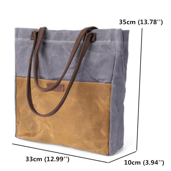 Bolsos De Mano De Cuero Genuino De Lona Para Mujer Bolsos De Hombro Casuales Bolsos De Compras Con Capacidad