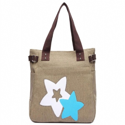 Bolsos De Mano De Lona Con Estrellas Para Mujer Bolsos De Hombro Casuales Bolsos De Compras Con Capacidad