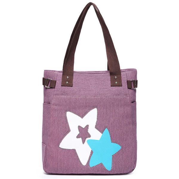 Bolsos De Mano De Lona Con Estrellas Para Mujer Bolsos De Hombro Casuales Bolsos De Compras Con Capacidad