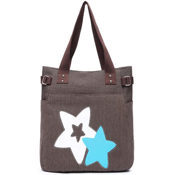 Bolsos De Mano De Lona Con Estrellas Para Mujer Bolsos De Hombro Casuales Bolsos De Compras Con Capacidad