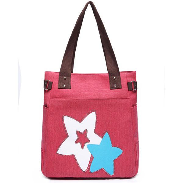 Bolsos De Mano De Lona Con Estrellas Para Mujer Bolsos De Hombro Casuales Bolsos De Compras Con Capacidad