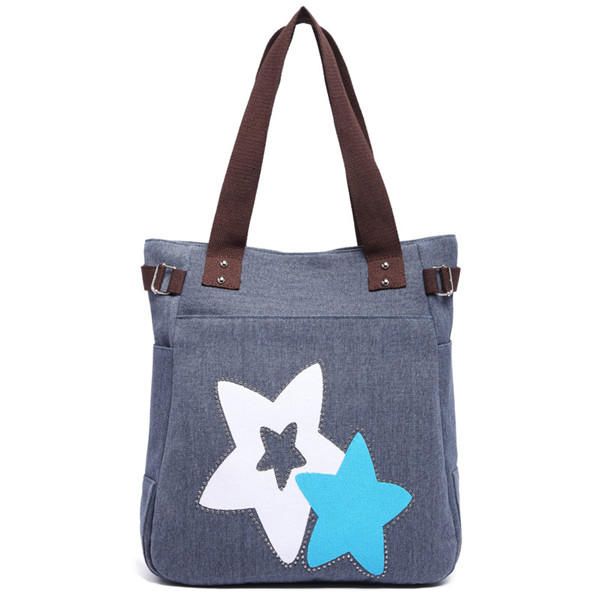 Bolsos De Mano De Lona Con Estrellas Para Mujer Bolsos De Hombro Casuales Bolsos De Compras Con Capacidad