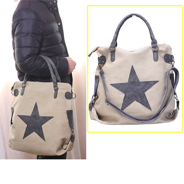 Bolsos De Mano De Lona Con Estrellas Para Mujer Bolsos De Hombro Retro Bolsos Cruzados De Compras Con Capacidad