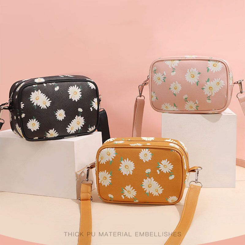 Cuero De Mujer Margarita Pequeña Patrón De Girasol Bolso Casual Salvaje Bolso Bandolera Bolsos Cruzados