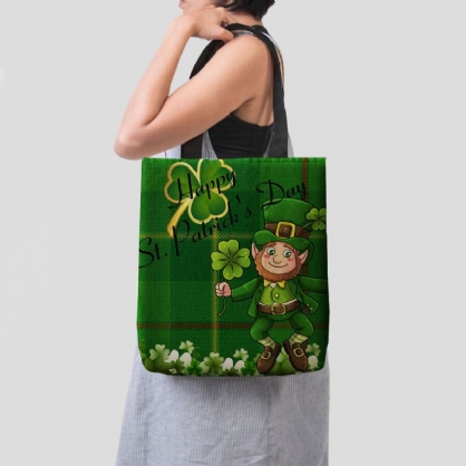 Figura De Guinga De Poliéster Para Mujer Feliz Día De San Patricio Patrón Imprimir Bolso De Hombro Bolso Tote