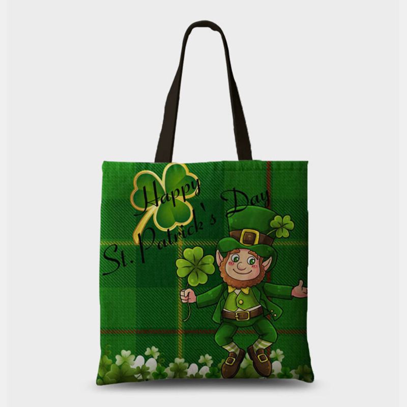 Figura De Guinga De Poliéster Para Mujer Feliz Día De San Patricio Patrón Imprimir Bolso De Hombro Bolso Tote