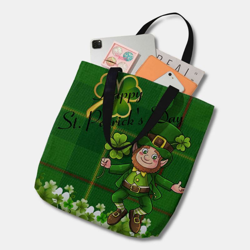 Figura De Guinga De Poliéster Para Mujer Feliz Día De San Patricio Patrón Imprimir Bolso De Hombro Bolso Tote