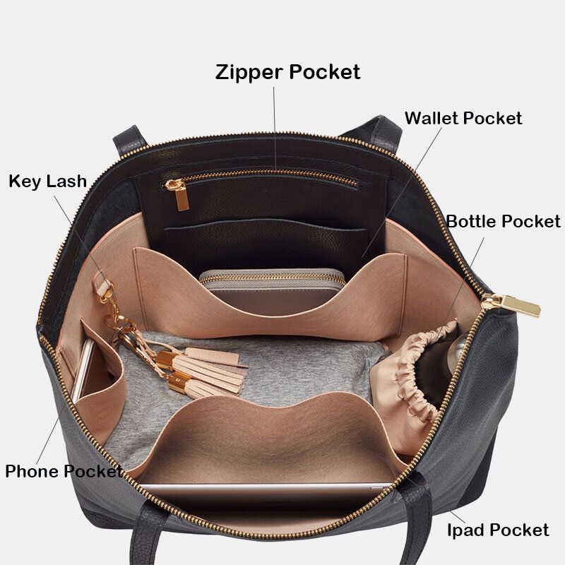 Llavero De Cuero Pu Para Mujer Con Múltiples Bolsillos Bolso Para Computadora Portátil De Gran Capacidad Maletín Bolso De Negocios