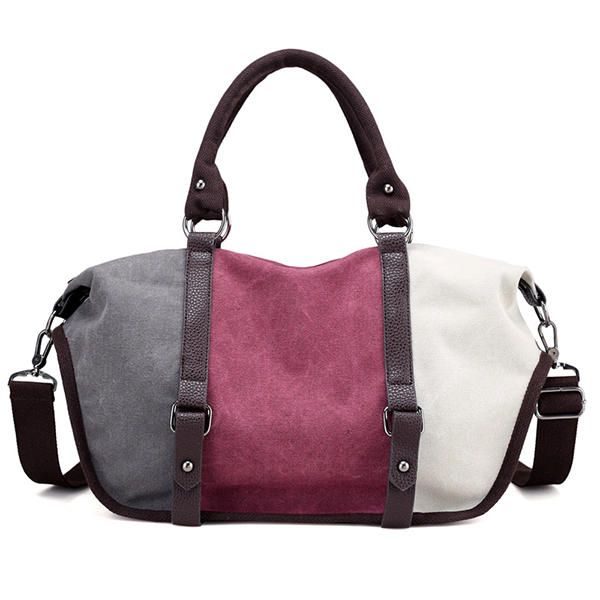 Lona De Calidad Para Mujer Bloque De Color Informal Bolso De Gran Capacidad Bolso Bandolera Bolso Bandolera