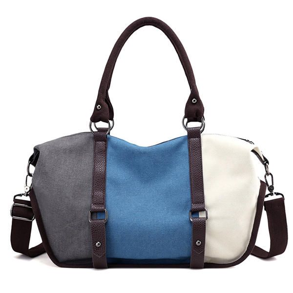 Lona De Calidad Para Mujer Bloque De Color Informal Bolso De Gran Capacidad Bolso Bandolera Bolso Bandolera