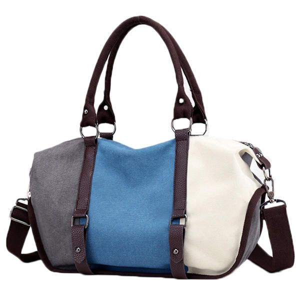 Lona De Calidad Para Mujer Bloque De Color Informal Bolso De Gran Capacidad Bolso Bandolera Bolso Bandolera