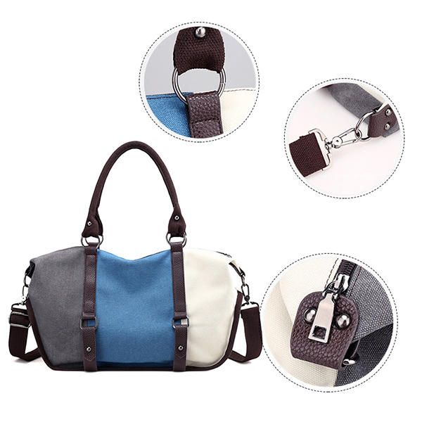 Lona De Calidad Para Mujer Bloque De Color Informal Bolso De Gran Capacidad Bolso Bandolera Bolso Bandolera