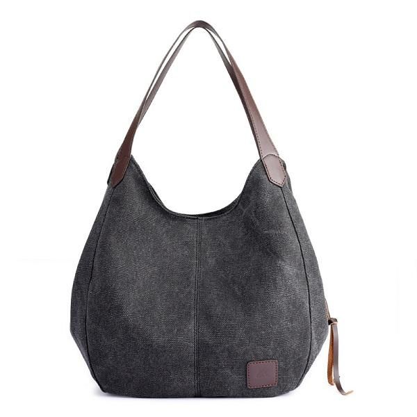 Lona De Calidad Para Mujer Tres Capas De Gran Capacidad Informal Bolso De Hombro Vintage