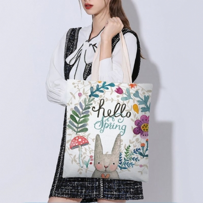 Lona De Mujer Conejo Lindo Flores Huevos De Colores Feliz Pascua Bolso De Hombro Bolso Tote