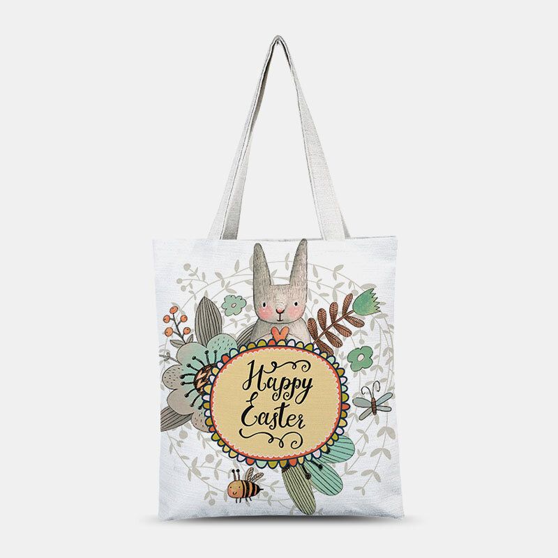 Lona De Mujer Conejo Lindo Flores Huevos De Colores Feliz Pascua Bolso De Hombro Bolso Tote