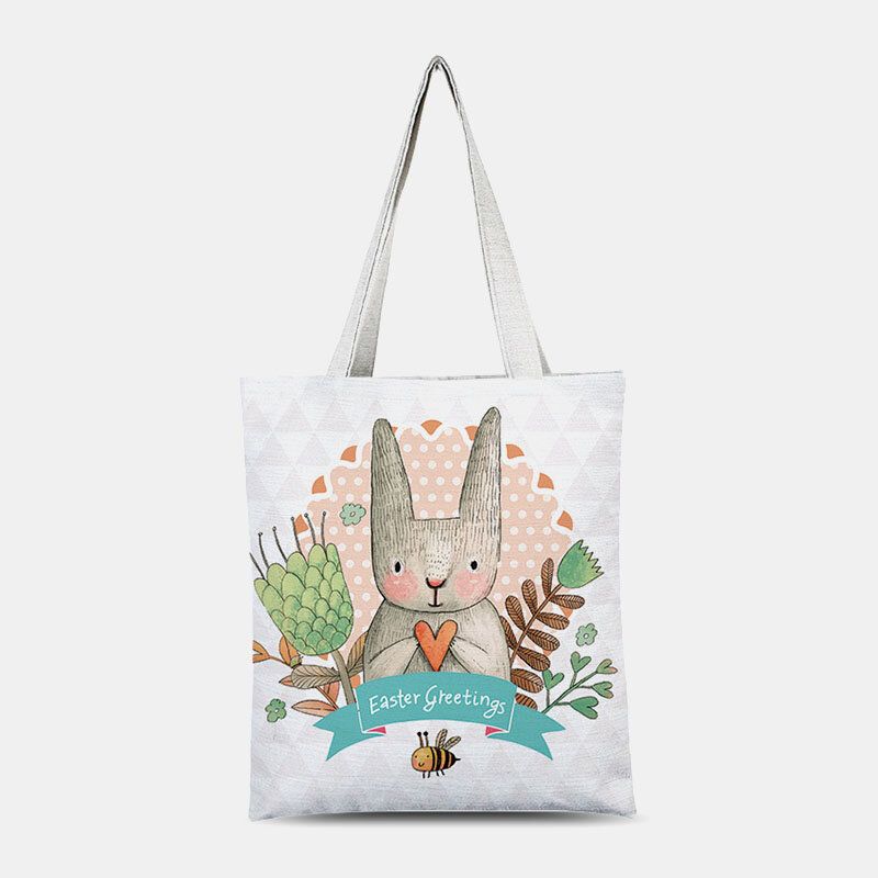 Lona De Mujer Conejo Lindo Flores Huevos De Colores Feliz Pascua Bolso De Hombro Bolso Tote