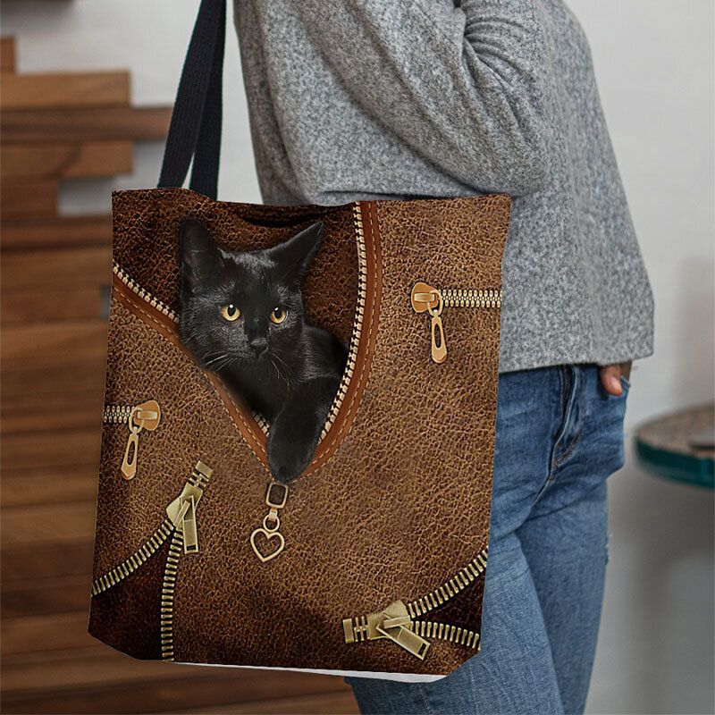 Lona De Mujer Linda Visión Tridihombreional Patrón De Gato Negro Bolso De Hombro Bolso De Mano