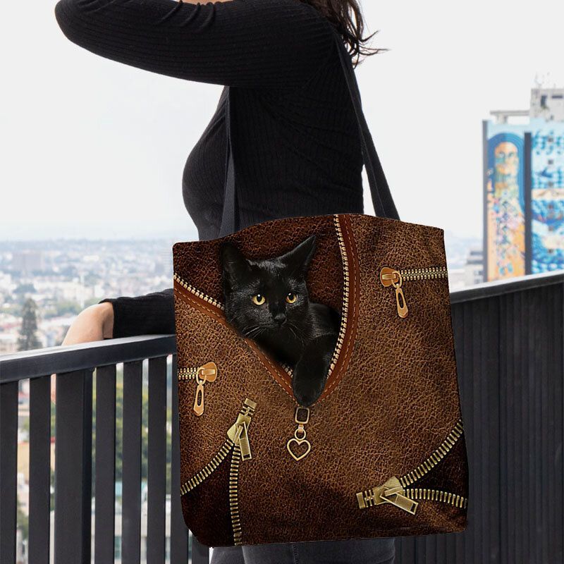 Lona De Mujer Linda Visión Tridihombreional Patrón De Gato Negro Bolso De Hombro Bolso De Mano