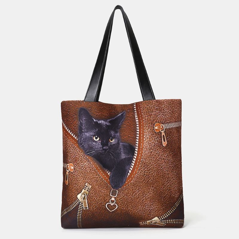 Lona De Mujer Linda Visión Tridihombreional Patrón De Gato Negro Bolso De Hombro Bolso De Mano