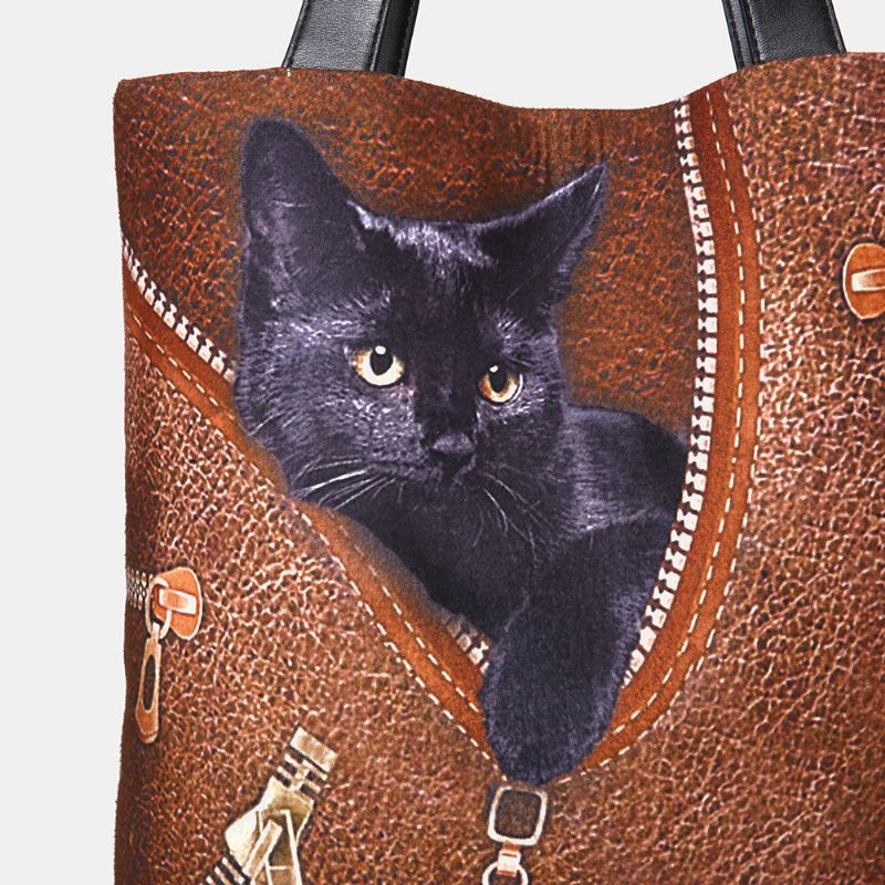 Lona De Mujer Linda Visión Tridihombreional Patrón De Gato Negro Bolso De Hombro Bolso De Mano