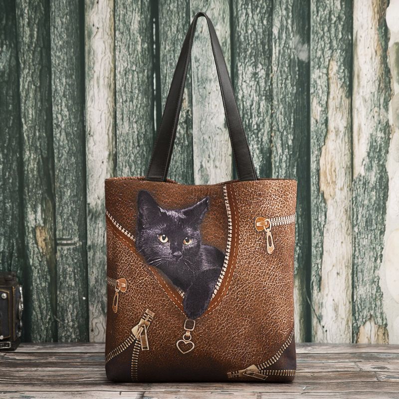 Lona De Mujer Linda Visión Tridihombreional Patrón De Gato Negro Bolso De Hombro Bolso De Mano