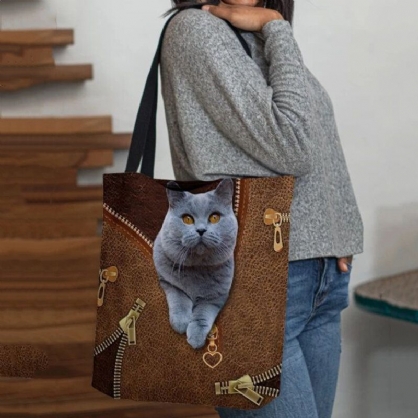 Lona De Mujer Lindo 3d Patrón De Gato De Dibujos Animados Tridihombreional Casual Bolso De Hombro Bolso De Mano