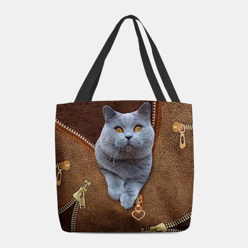 Lona De Mujer Lindo 3d Patrón De Gato De Dibujos Animados Tridihombreional Casual Bolso De Hombro Bolso De Mano