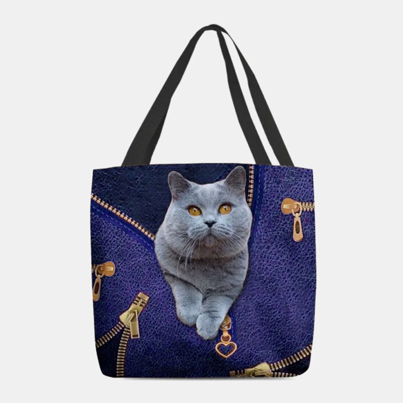 Lona De Mujer Lindo 3d Patrón De Gato De Dibujos Animados Tridihombreional Casual Bolso De Hombro Bolso De Mano