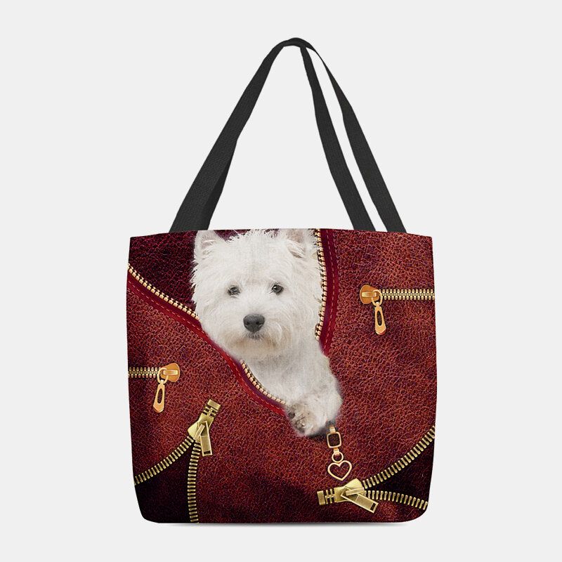 Lona De Mujer Lindo 3d Patrón De Perro De Dibujos Animados Tridihombreional Bolso De Hombro Informal Bolso De Mano