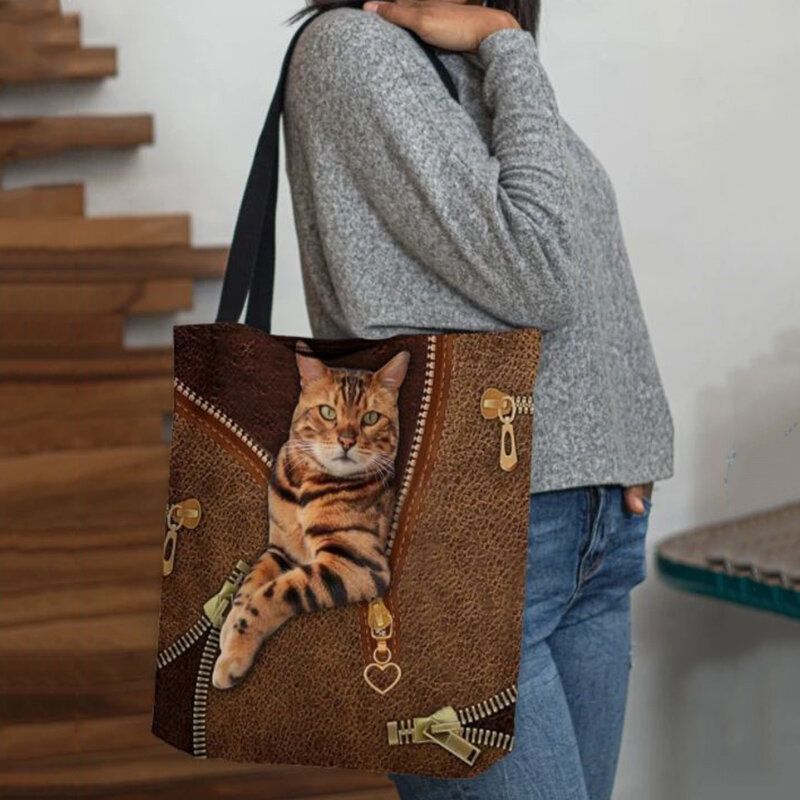 Lona De Mujer Lindo 3d Visión Tridihombreional Patrón De Gato Bolso De Hombro Bolso De Mano