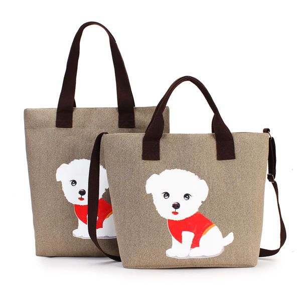 Lovely Handbag Dog Pattern Hombro Lona Bolsos Con Cremallera