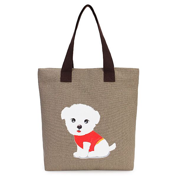 Lovely Handbag Dog Pattern Hombro Lona Bolsos Con Cremallera