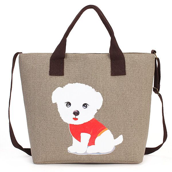 Lovely Handbag Dog Pattern Hombro Lona Bolsos Con Cremallera