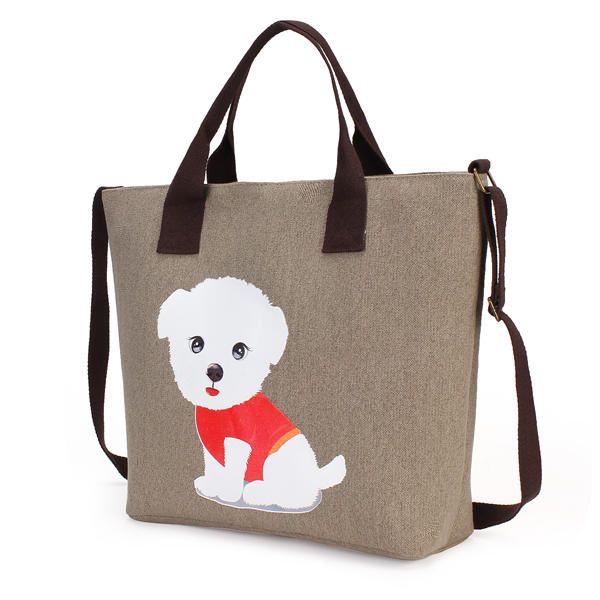 Lovely Handbag Dog Pattern Hombro Lona Bolsos Con Cremallera