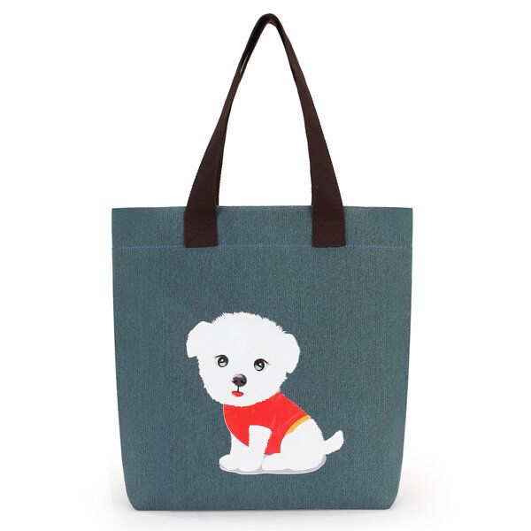 Lovely Handbag Dog Pattern Hombro Lona Bolsos Con Cremallera