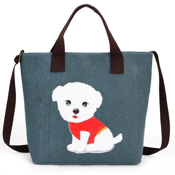 Lovely Handbag Dog Pattern Hombro Lona Bolsos Con Cremallera