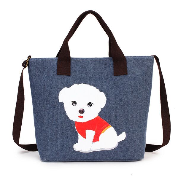 Lovely Handbag Dog Pattern Hombro Lona Bolsos Con Cremallera