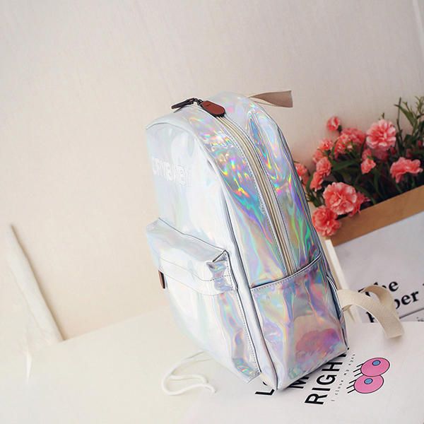 Mochila Reflectante Para Mujer Con Letra Láser Y Personalidad