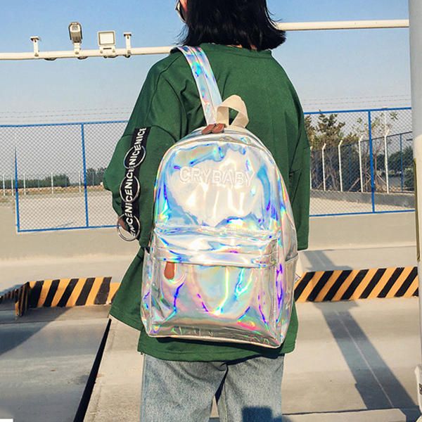 Mochila Reflectante Para Mujer Con Letra Láser Y Personalidad