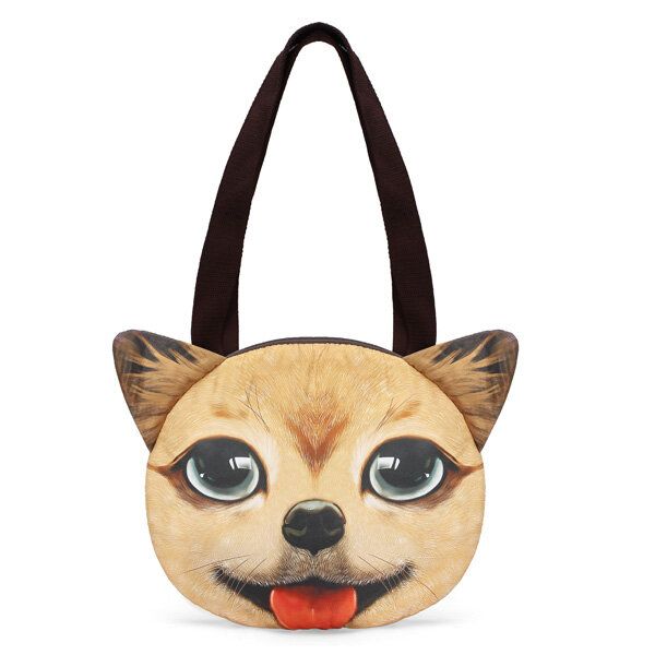 Mujeres 3d Dog Cat Pussy Face Purse Cute Shopping Tote Bolsa De Hombro