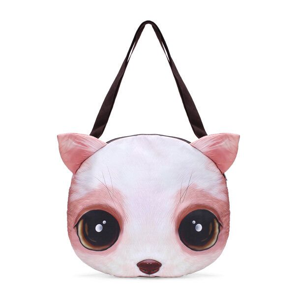 Mujeres 3d Dog Cat Pussy Face Purse Cute Shopping Tote Bolsa De Hombro