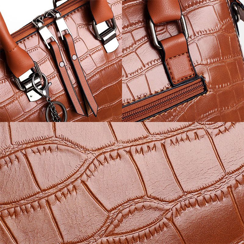 Mujeres 4pcs Cuero De Imitación Suave Color Sólido Traje Bolso Bandolera Bolso De Embrague Cartera De Tarjeta