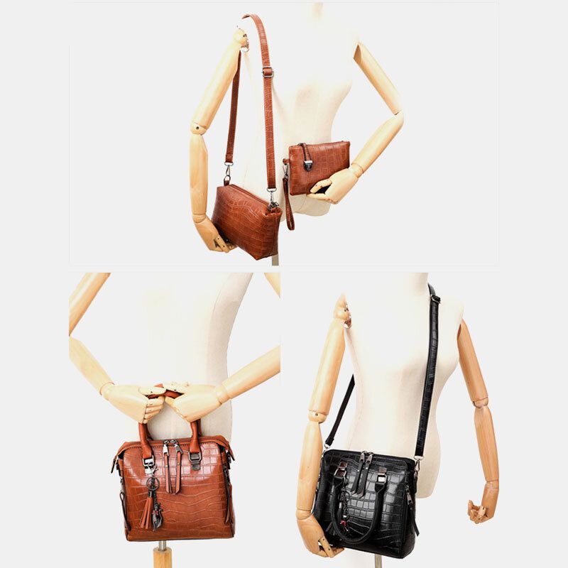 Mujeres 4pcs Cuero De Imitación Suave Color Sólido Traje Bolso Bandolera Bolso De Embrague Cartera De Tarjeta