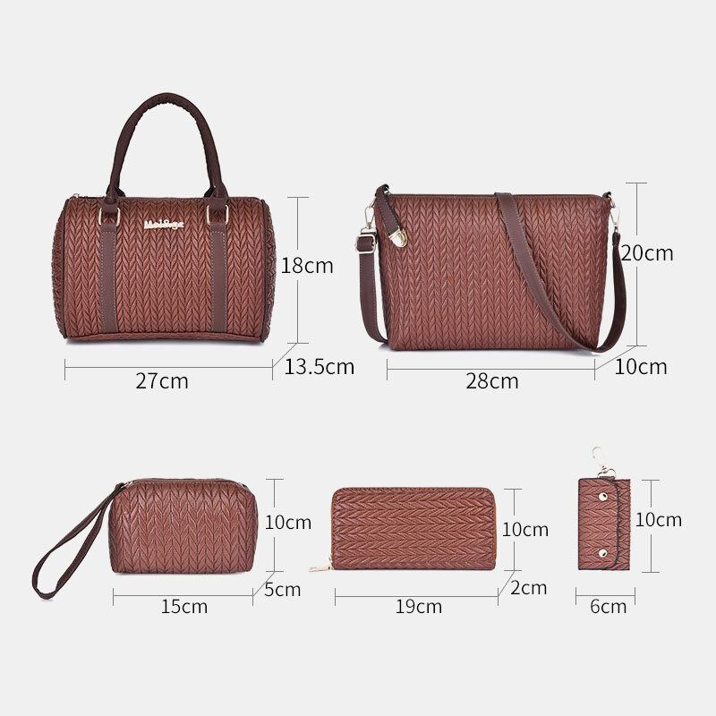 Mujeres 6pcs Pu Cuero Tejido Sólido Multi-pieza Bolsos Para Mujer Bolso Bandolera Bolso De Mano Cartera