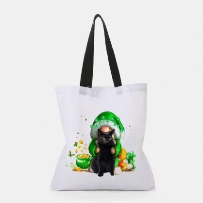 Mujeres Clover Cat Print Happy St Patrick Day Bandolera Bolso Tote